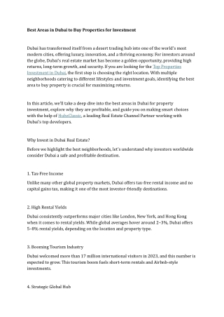 Best Areas in Dubai to Buy Properties for Investment