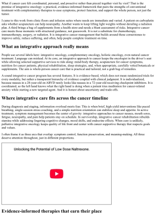 Supportive Cancer Care: An Integrative Oncology Framework