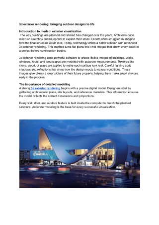 Stunning 3D Exterior Rendering for Realistic Architectural Visualizations