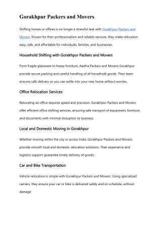 Gorakhpur Packers and Movers