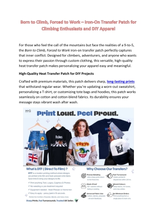 Born to Climb Forced to Work Iron-On Patch | Heat Transfer for Custom Apparel