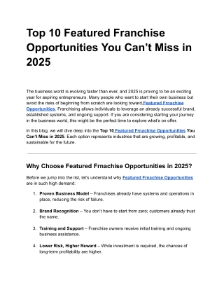 Top 10 Featured Franchise Opportunities You Can’t Miss in 2025