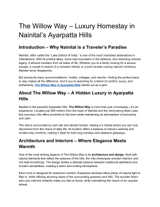 The Willow Way – Luxury Homestay in Nainital’s Ayarpatta Hills
