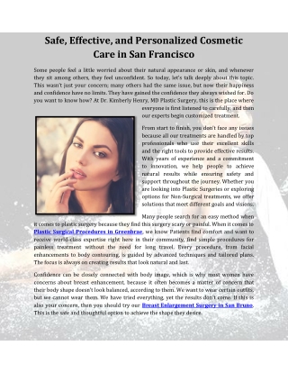 Safe, Effective, and Personalized Cosmetic Care in San Francisco