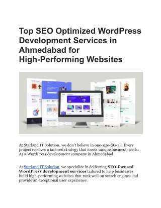 Top SEO Optimized WordPress Development Services in Ahmedabad for High-Performing Websites