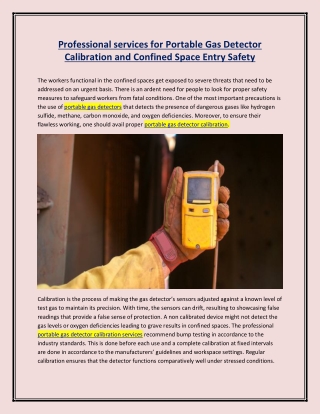 Professional services for Portable Gas Detector Calibration and Confined Space Entry Safety