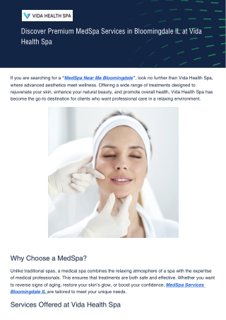 Advanced MedSpa Services in Bloomingdale IL – Vida Health Spa Experts