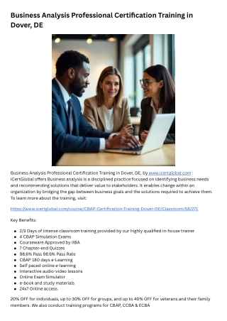 Business Analysis Professional Certification Training in Dover, DE