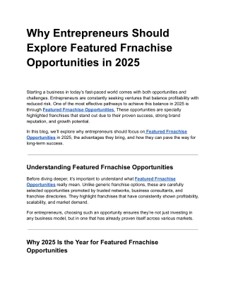 Why Entrepreneurs Should Explore Featured Frnachise Opportunities in 2025