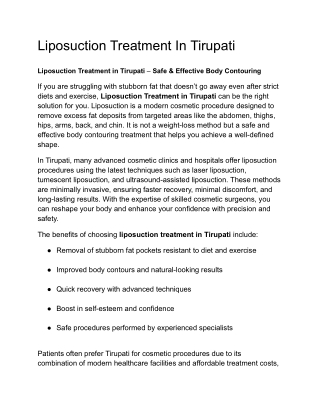 Liposuction Treatment In Tirupati