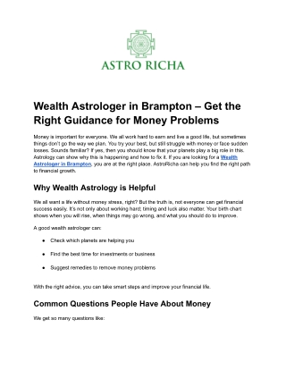 Wealth Astrologer in Brampton – Get the Right Guidance for Money Problems