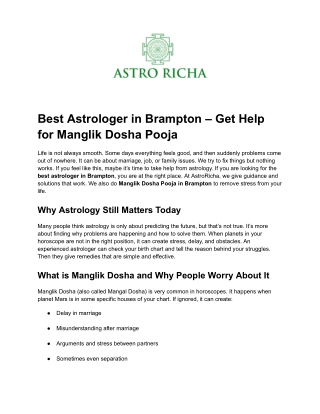Best Astrologer in Brampton – Get Help for Manglik Dosha Pooja