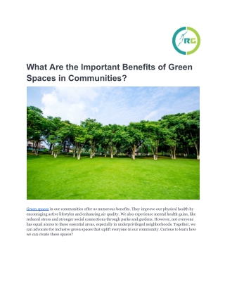 What Are the Important Benefits of Green Spaces in Communities_