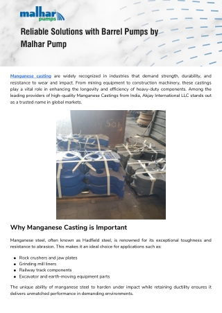 Durable Manganese Casting Solutions | Trusted Supplier from India