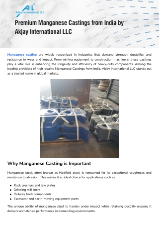 Durable Manganese Casting Solutions | Trusted Supplier from India