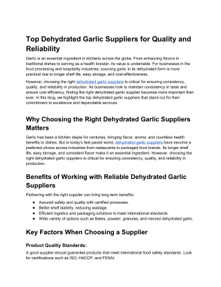Top Dehydrated Garlic Suppliers for Quality and Reliability