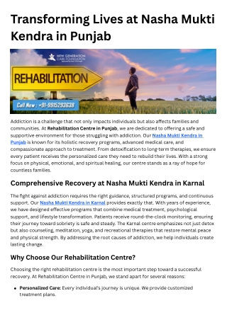 Transforming Lives at Nasha Mukti Kendra in Punjab