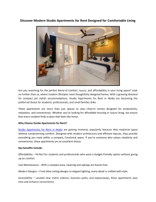 Discover Modern Studio Apartments for Rent Designed for Comfortable Living