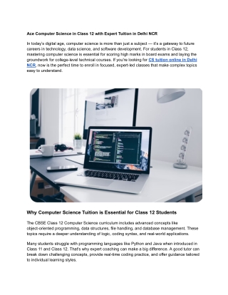 Ace Computer Science in Class 12 with Expert Tuition in Delhi NCR