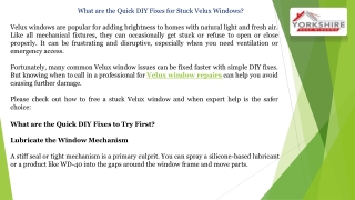 What are the Quick DIY Fixes for Stuck Velux Windows