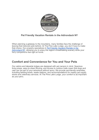 Pet Friendly Vacation Rentals in the Adirondack NY