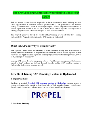 Top SAP Coaching Centers in Hyderabad to Boost Your Career