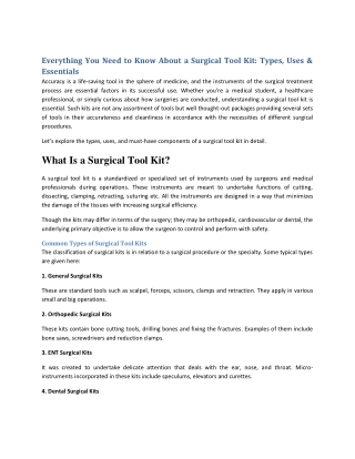 Everything You Need to Know About a Surgical Tool Kit