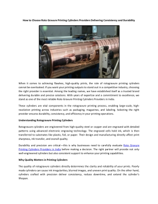 How to Choose Roto Gravure Printing Cylinders Providers Delivering Consistency and Durability