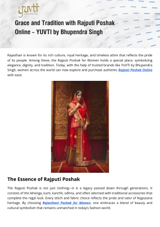 Rajputi Poshak Online Store – Elegant & Ethnic Outfits at YUVTI by Bhupendra Sin