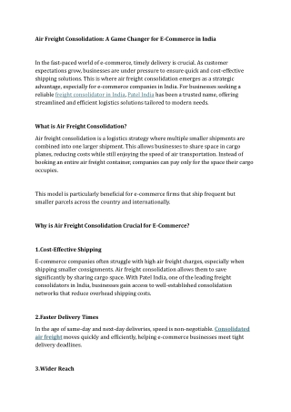 Air Freight Consolidation A Game Changer for E-Commerce in India