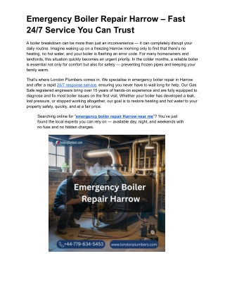 Emergency Boiler Repair Harrow – Fast 24/7 Service You Can Trust