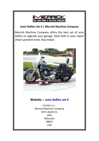 Auto Dollies Set 4  Merrick Machine Company