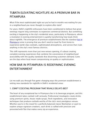 Tubata Elevating Nightlife as a Premium Bar in Pitampura