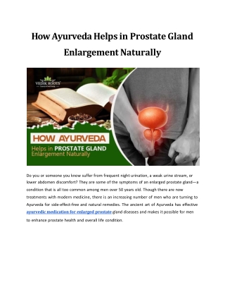 How Ayurveda Helps in Prostate Gland Enlargement Naturally