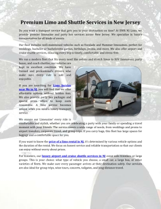 Premium Limo and Shuttle Services in New Jersey