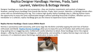 Replica Designer Handbags Hermes, Prada, Saint Laurent, Valentino & Bottega Veneta