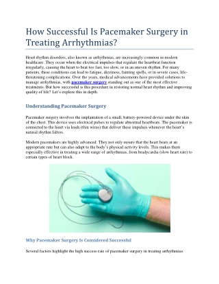 How Successful Is Pacemaker Surgery in Treating Arrhythmias