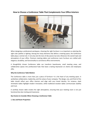 How to Choose a Conference Table That Complements Your Office Interiors