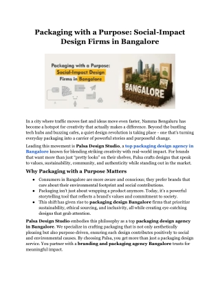 Packaging with a Purpose Social-Impact Design Firms in Bangalore