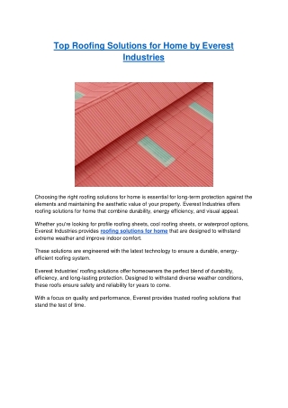 Top Roofing Solutions for Home by Everest Industries