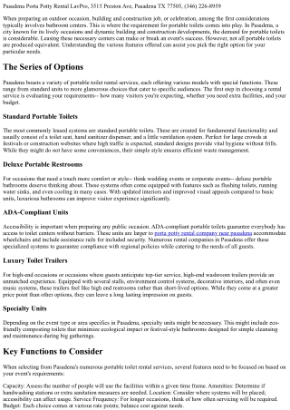 Comprehending the Different Functions of Portable Toilets Available for Rent in