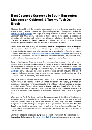 Best Cosmetic Surgeons in South Barrington _ Liposuction Oakbrook & Tummy Tuck Oak Brook