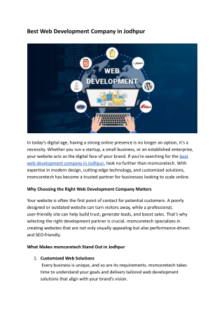 Best Web Development Company in Jodhpur