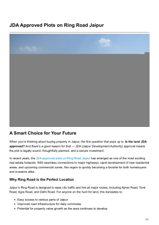 JDA Approved Plots on Ring Road Jaipur