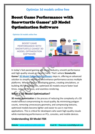 Boost Game Performance with Snowturtle Games’ 3D Model Optimization Software