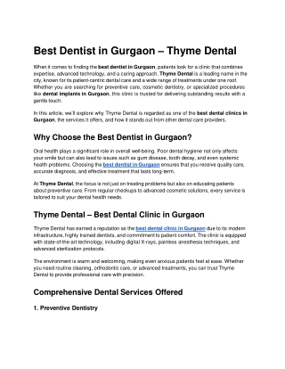 Best Dentist in Gurgaon – Thyme Dental