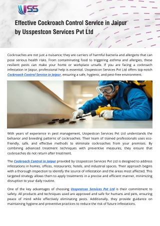 Best Cockroach Pest Control Services in Jaipur - UssPestCon