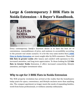 Large & Contemporary 3 BHK Flats in Noida Extension – A Buyer's Handbook.