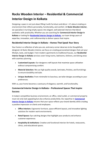 Commercial & Residential Interior Design in Kolkata | Rocks Wooden Interior