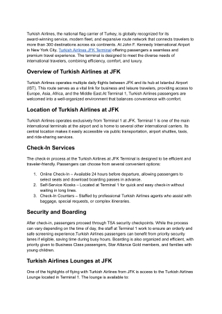 Turkish Airlines JFK Terminal  1-855-742-0149